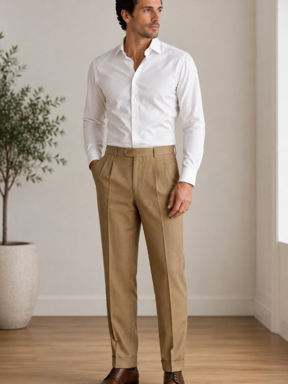Santorelli Tan Dress Pants Men's Size 36 Pleated Cuffed Trousers - Picture 5 of 5